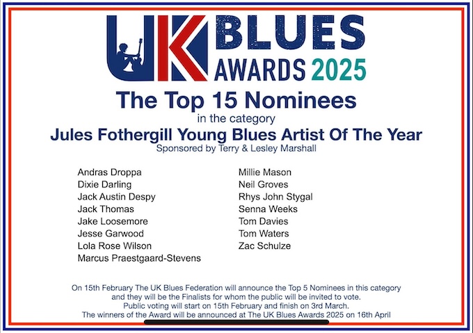 Listing
                                  of Top 15 Nominees for Young Blues
                                  Artist Of The Year